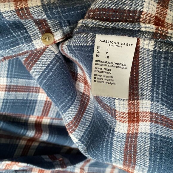 American Eagle Plaid Flannel Long Sleeve Top - Picture 4 of 5